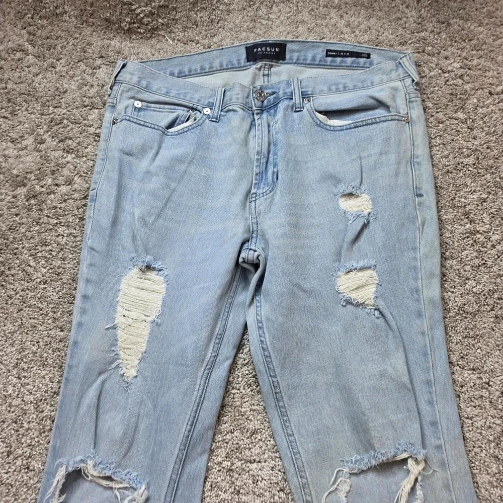 PacSun Skinny Distressed Jeans Mens 34x32 Light Wash Blue Ripped‎ Denim Casual